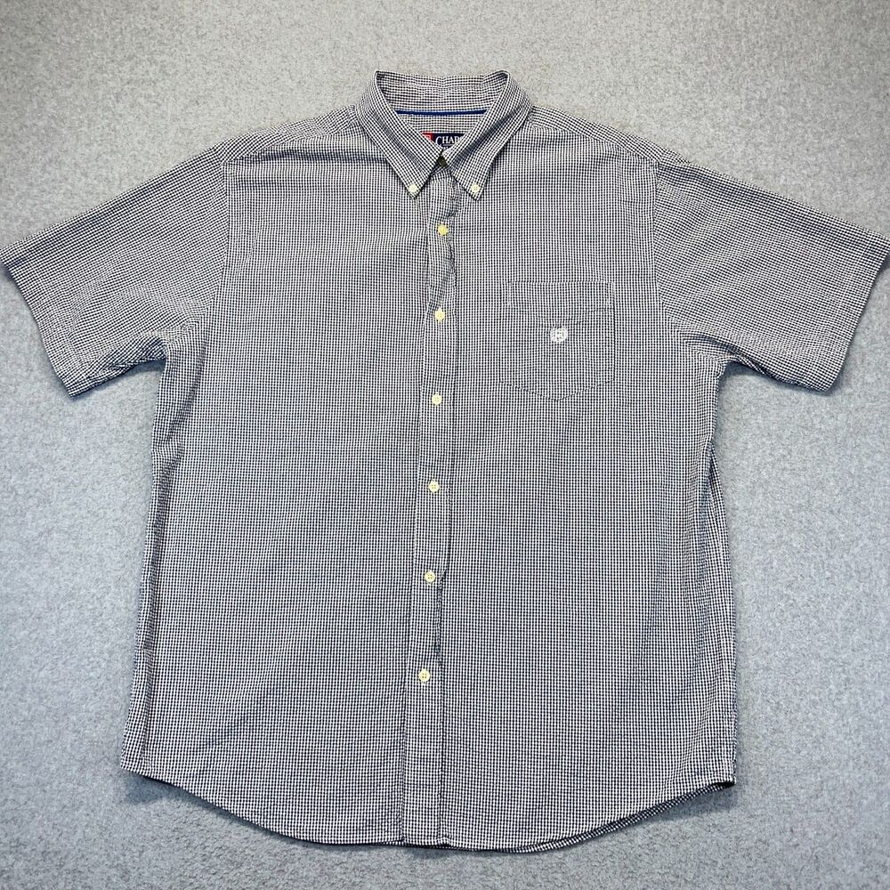 Chaps Button-Down Shirt Men’s XL Black White Gingham Short Sleeve